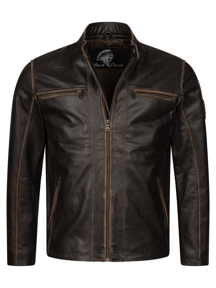 Rock Creek Lederjacke in Dunkelbraun günstig kaufen
