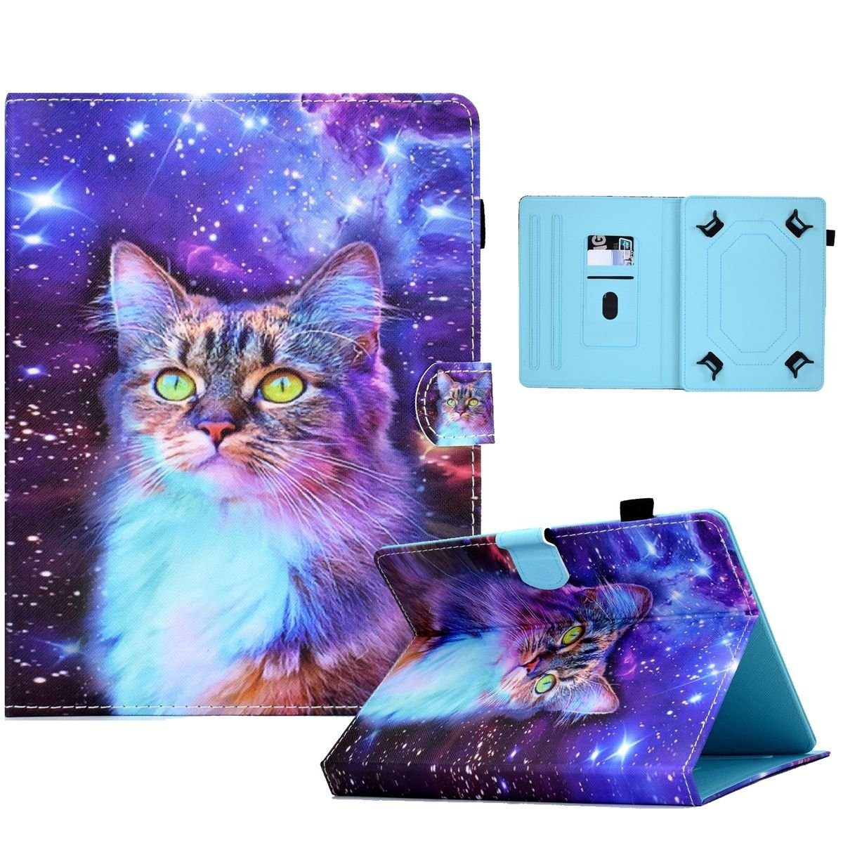Wigento Tablet-Hülle Kunstleder Tablet Cover Tasche Katze für Lenovo Tab M10 Plus 3. Gen Schwarz Hülle Case Etui