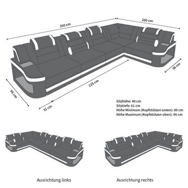 Sofa Dreams Ecksofa Ledersofa Padua L Form Ledercouch Leder Sofa, Couch, mit LED, wahlweise mit Bettfunktion als Schlafsofa, Designersofa