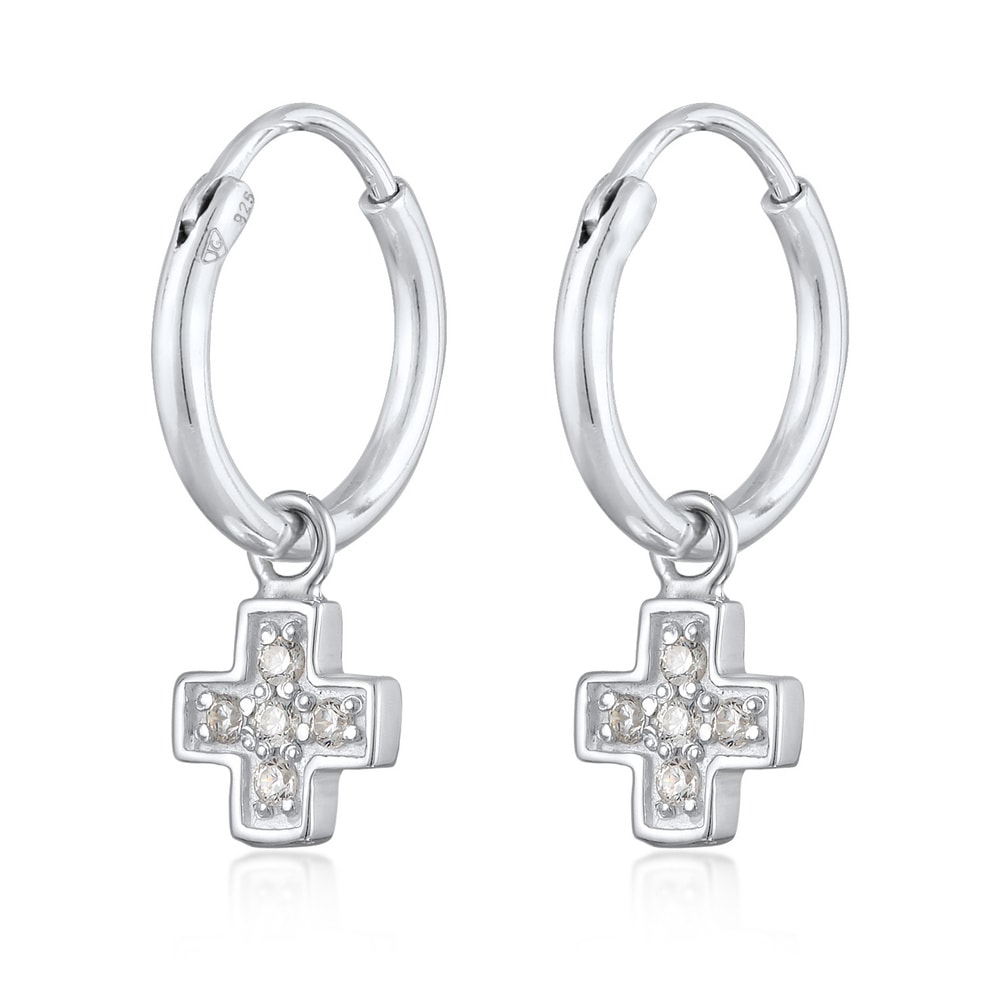 Elli Elli Boucles d'Oreilles Femmes créoles pendentif croix avec zircon en argent ster Boucles d'oreilles