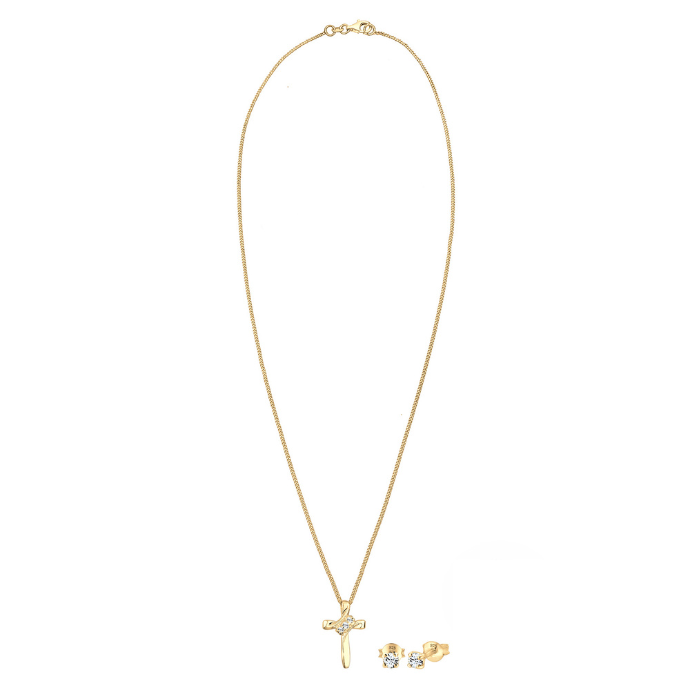 Elli Elli Ensemble de Bijoux Femmes Croix pendentif élégant set clous d'oreilles avec  Bijoux