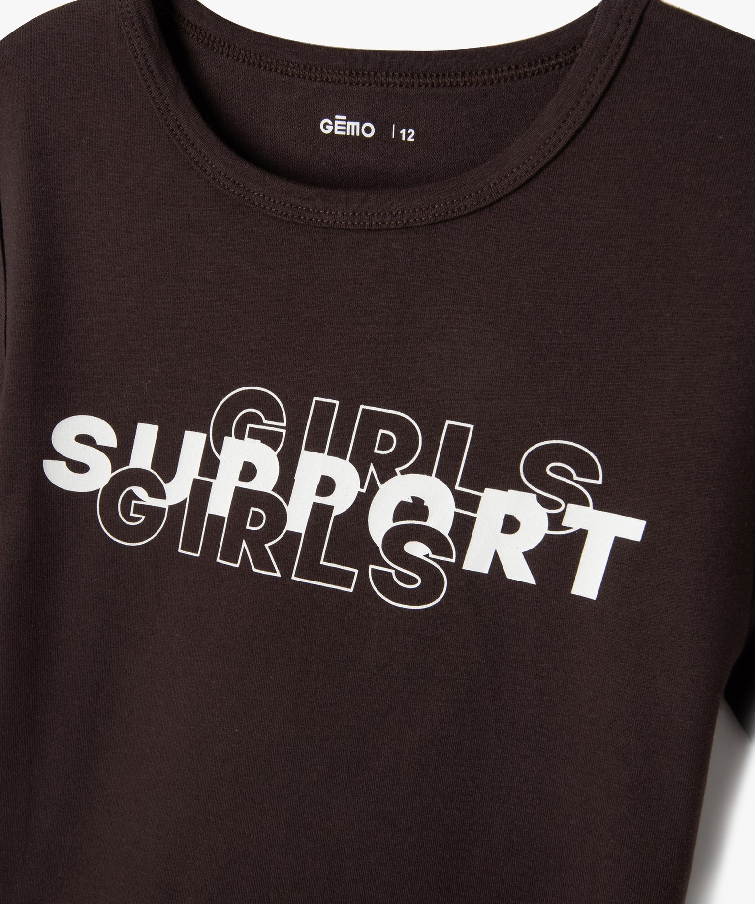 Tee-shirt fille coupe courte avec message sur le buste marron | GEMO