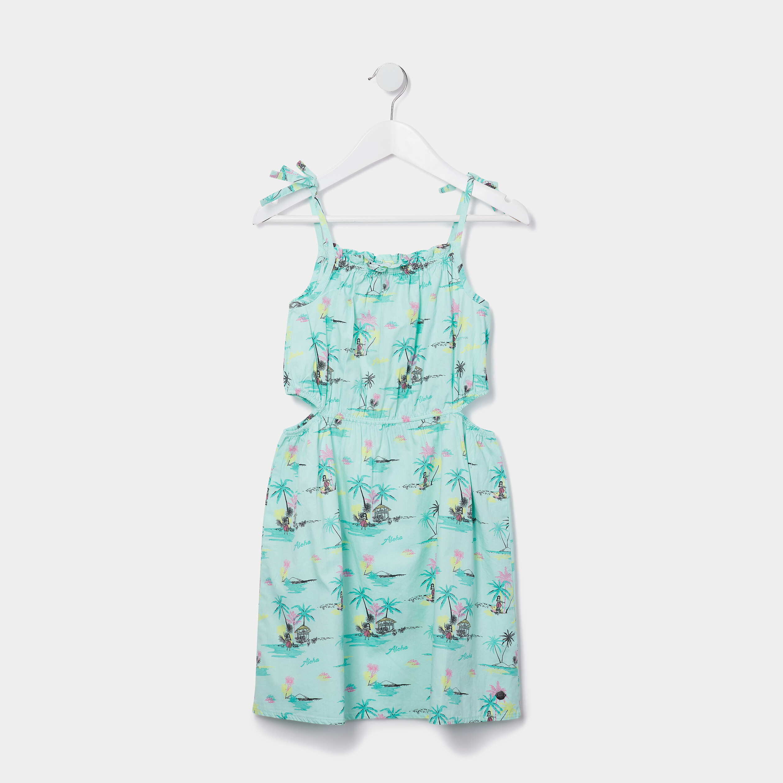 Robe cintrée à bretelles et ouvertures bleu turquoise fille | La Halle