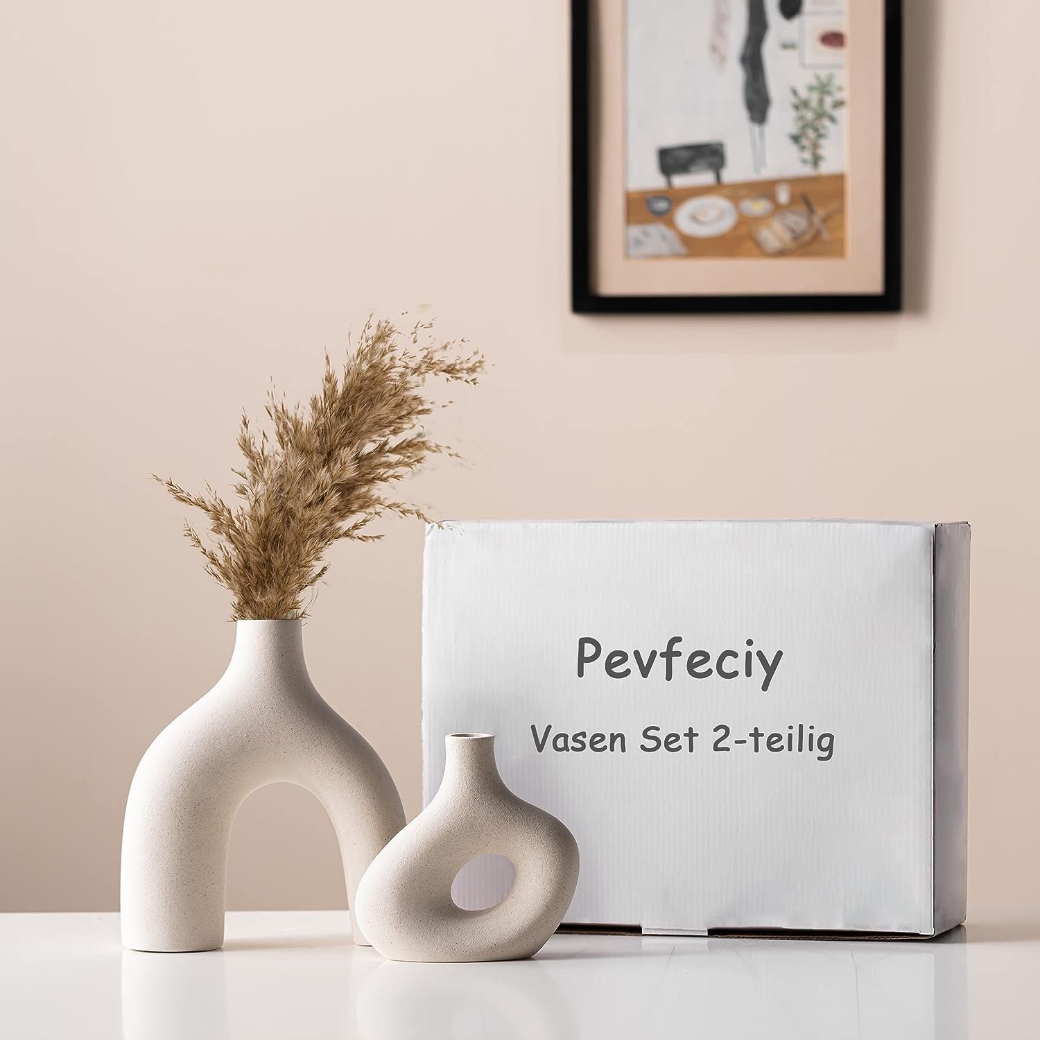 SCOHOME Dekovase Keramik Vase für pampasgras,Weiß Vase modern deko vase Boho Deko Stil, Kreative 2er Set Vasen,Blumenvase für frische Blumen&Trockenblumen