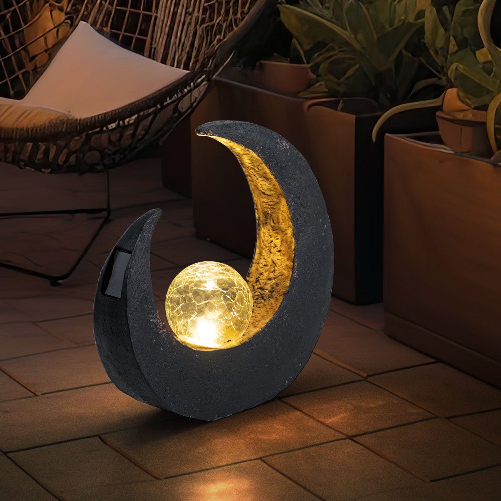 Globo Gartenleuchte, LED-Leuchtmittel fest verbaut, LED Mondsichel Solar Lampe Garten Weg Steh Beleuchtung Veranda Glas