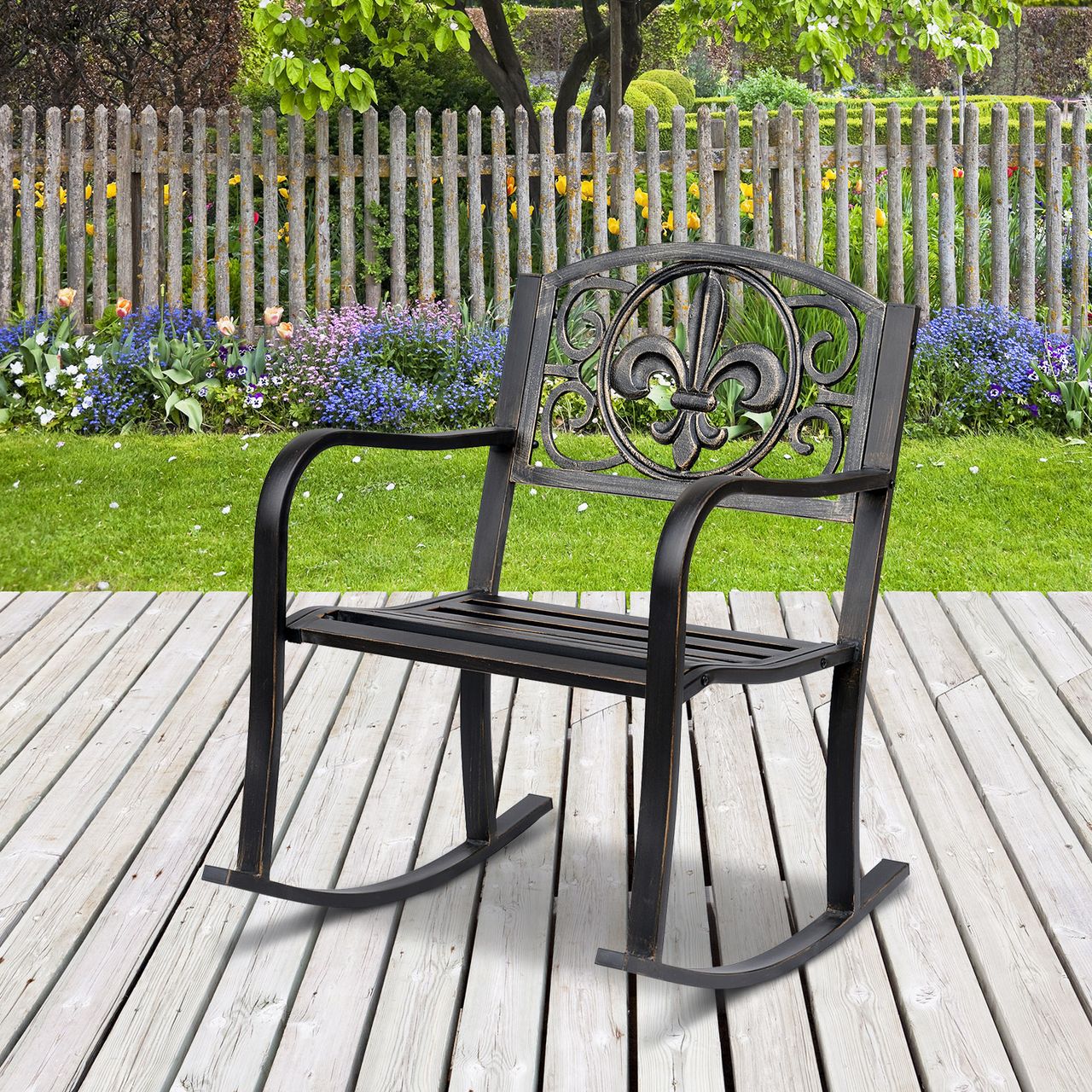 Outsunny Schaukelstuhl, Metall Bronze