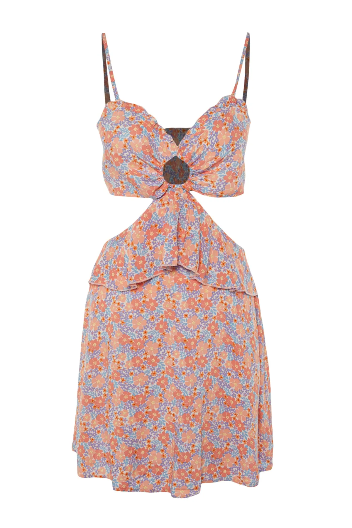 Trendyol Collection  Knuspriges, floral gemustertes, detailliertes Strandkleid mit Ausschnitten TBESS21EL1054
