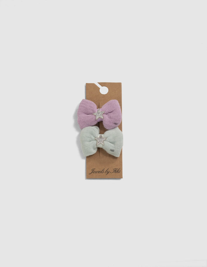 Barrettes-noeuds parme et vert d'eau fille
