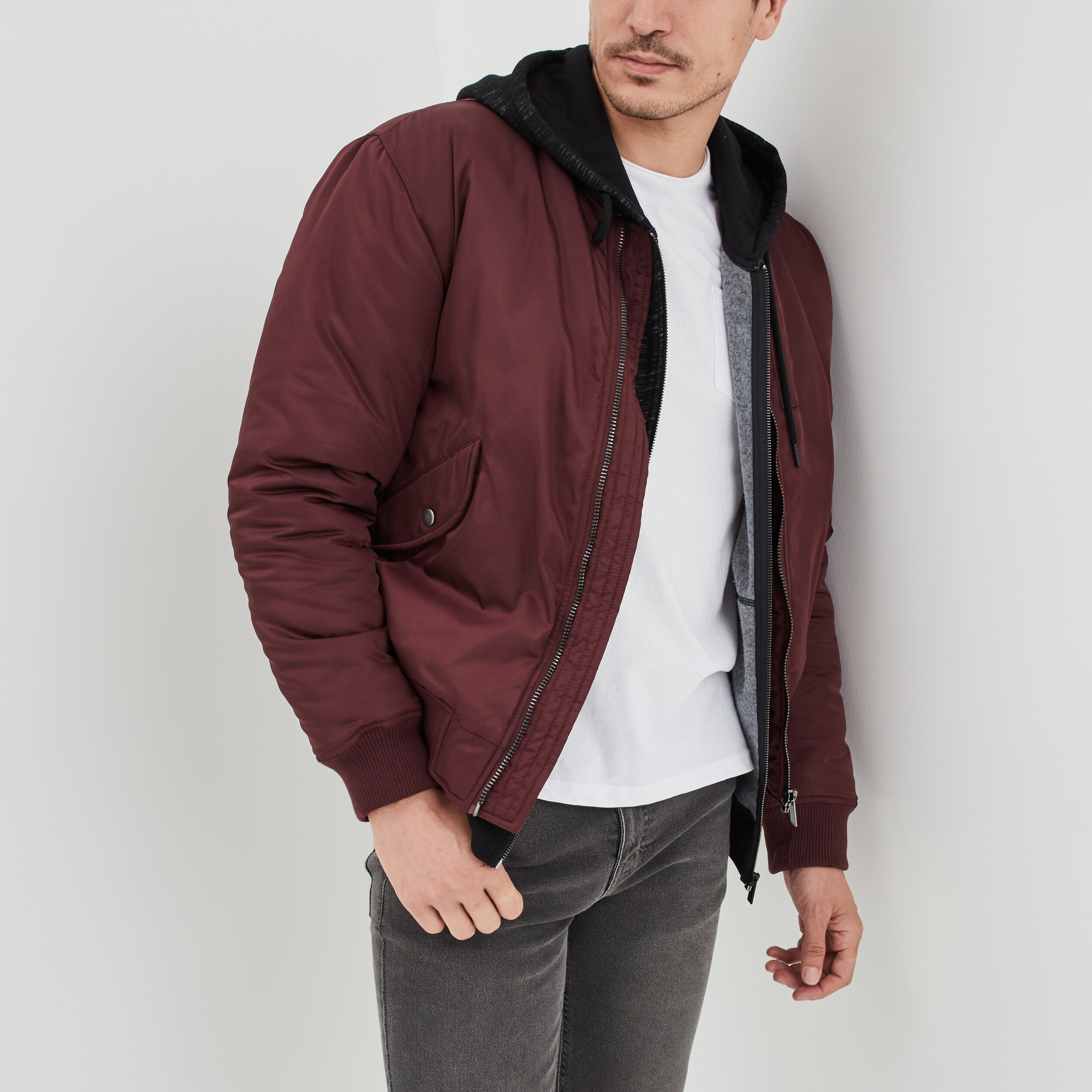 Veste bomber zippée prune homme | La Halle