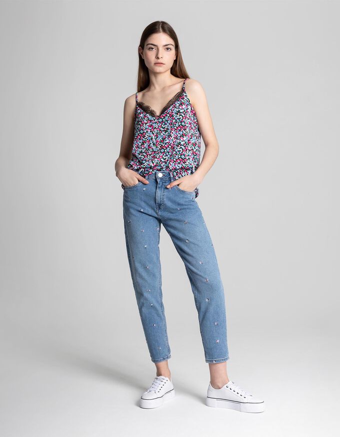 Damen Top - Spitzenbesatz