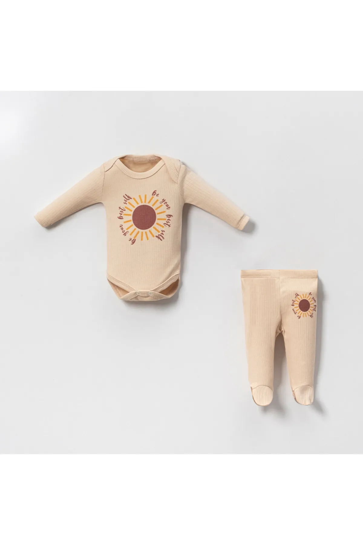 Bubito  3-teiliges Set aus Unter- und Oberteil für Babys aus gekämmter Baumwolle mit Sonnenmuster, verschiedene Farben