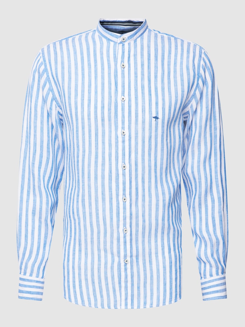 Slim Fit Leinenhemd mit Streifenmuster in royalblau