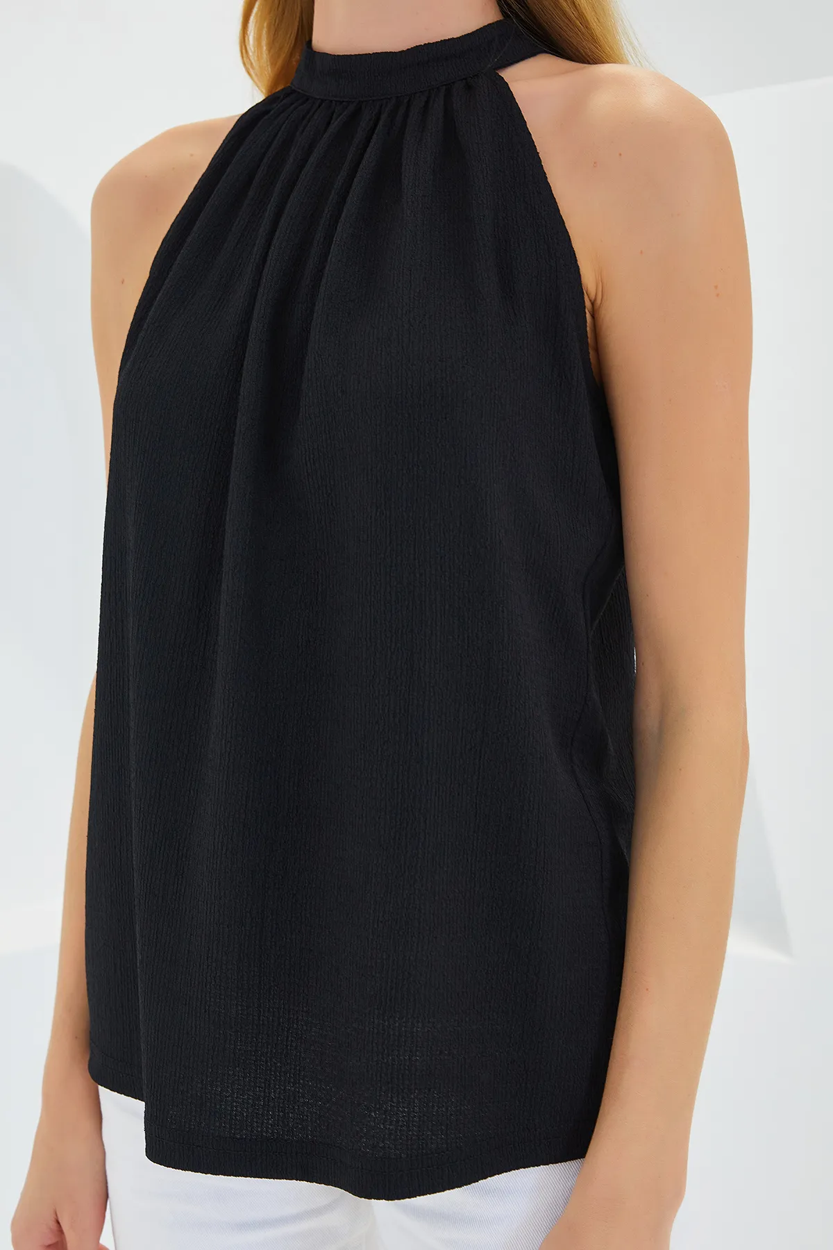 Bigdart  0489 Neckholder-Strickbluse - Schwarz