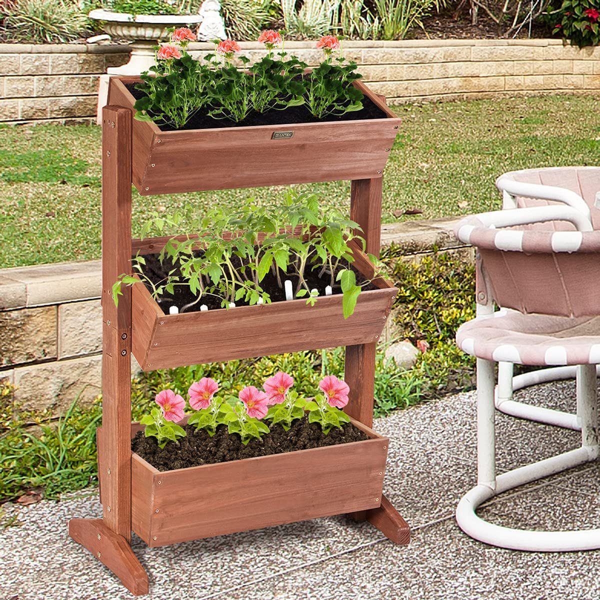 KOMFOTTEU Hochbeet 3 Etagen Blumenbeet, aus Tannenholz