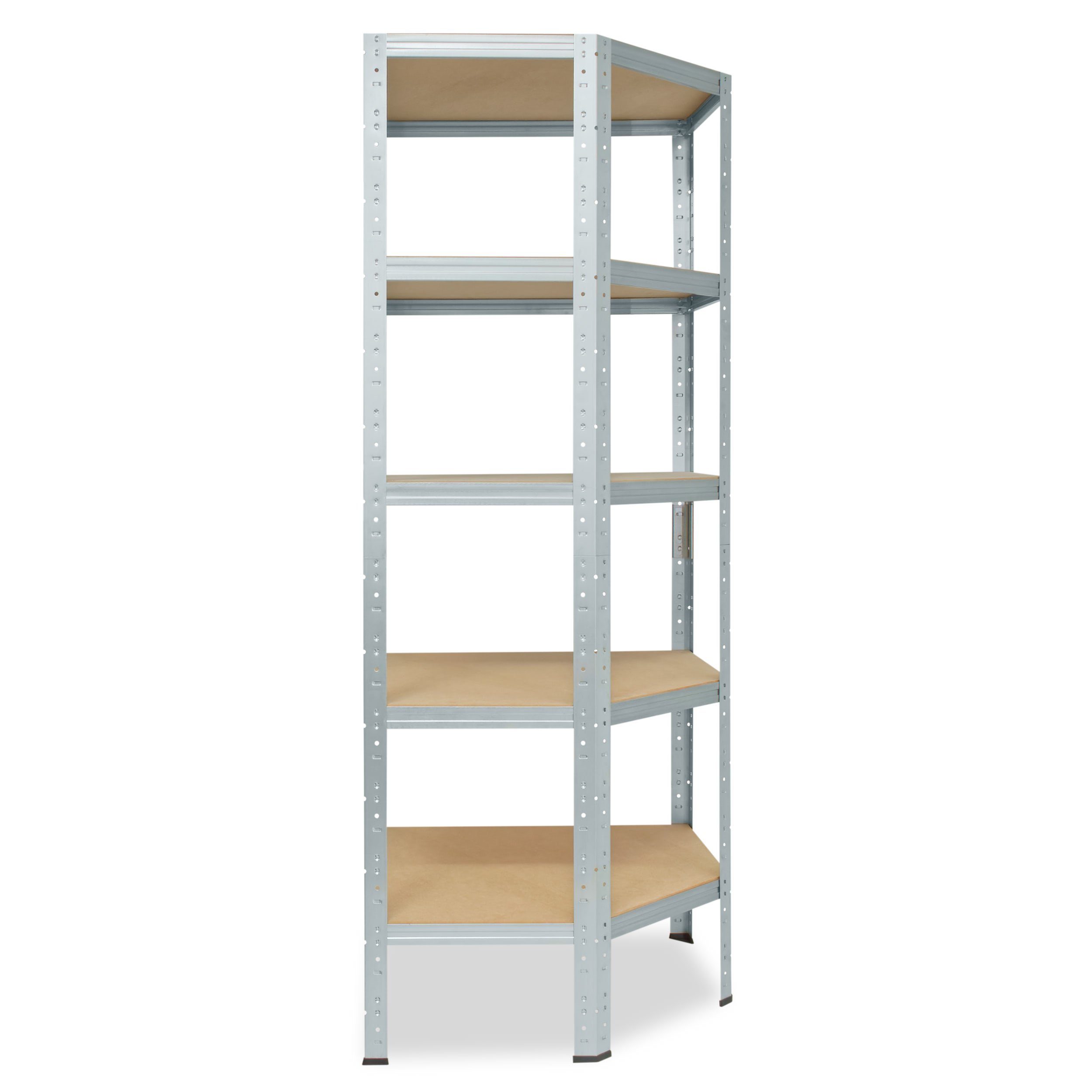 shelfplaza Eckregal HOME, 200x90x60cm verzinkt, Metall Eckregal stehend mit 5 Böden, Corner Shelf 175kg Tragkraft Schwerlastregal Ecke, Steckregal verzinkt Eckregal Keller Garagen Regal