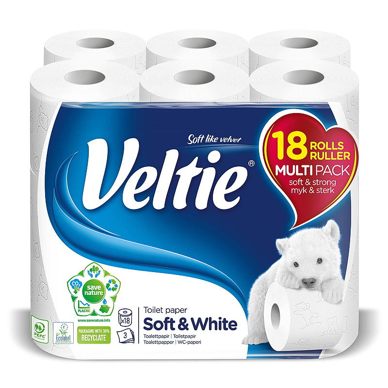 Veltie Toalettpapir 18-pk hvit Veltie