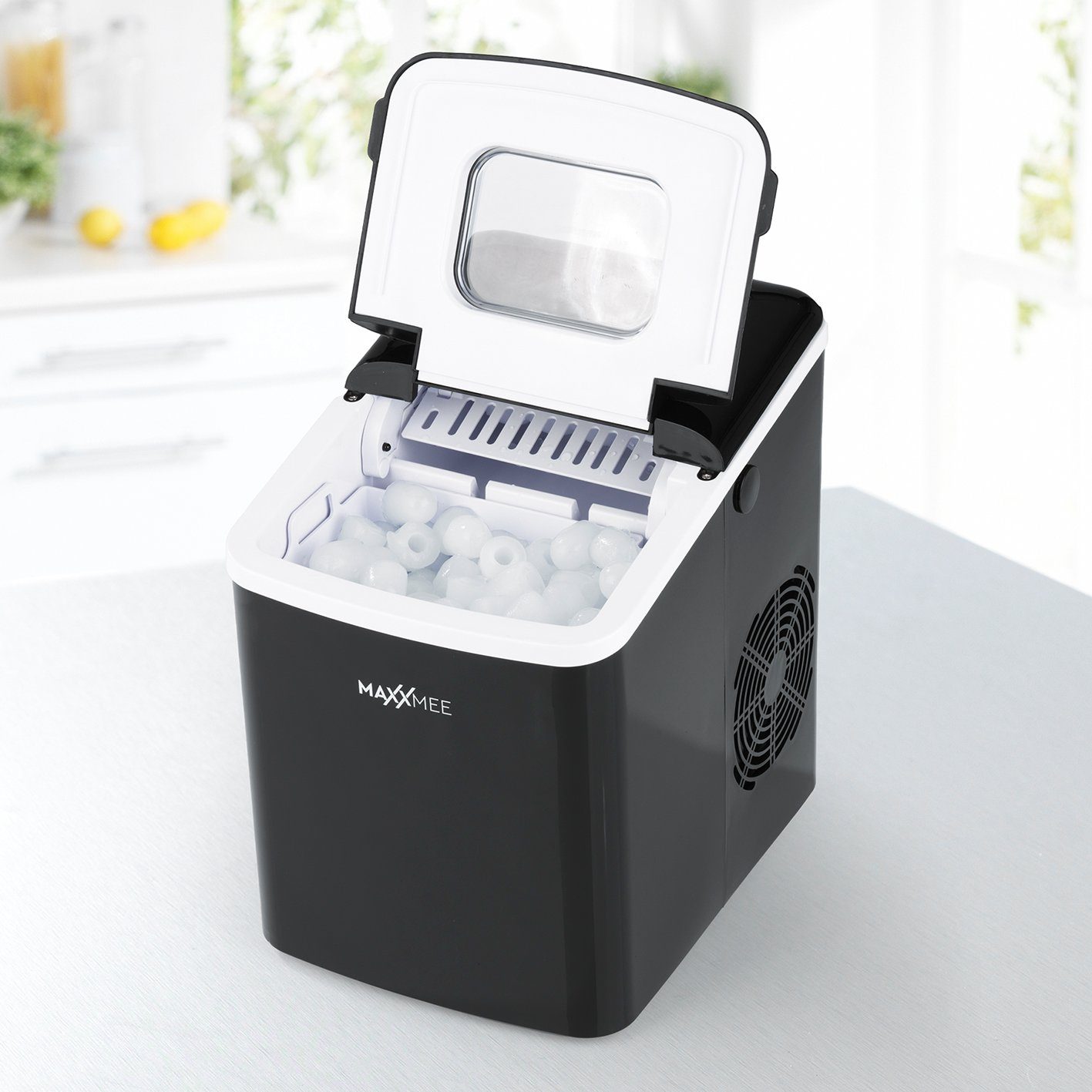 MAXXMEE Elektrischer Eiswürfelbereiter, Eiswürfelmaschine 9 Eiswürfel in ca. 8 Minuten schwarz