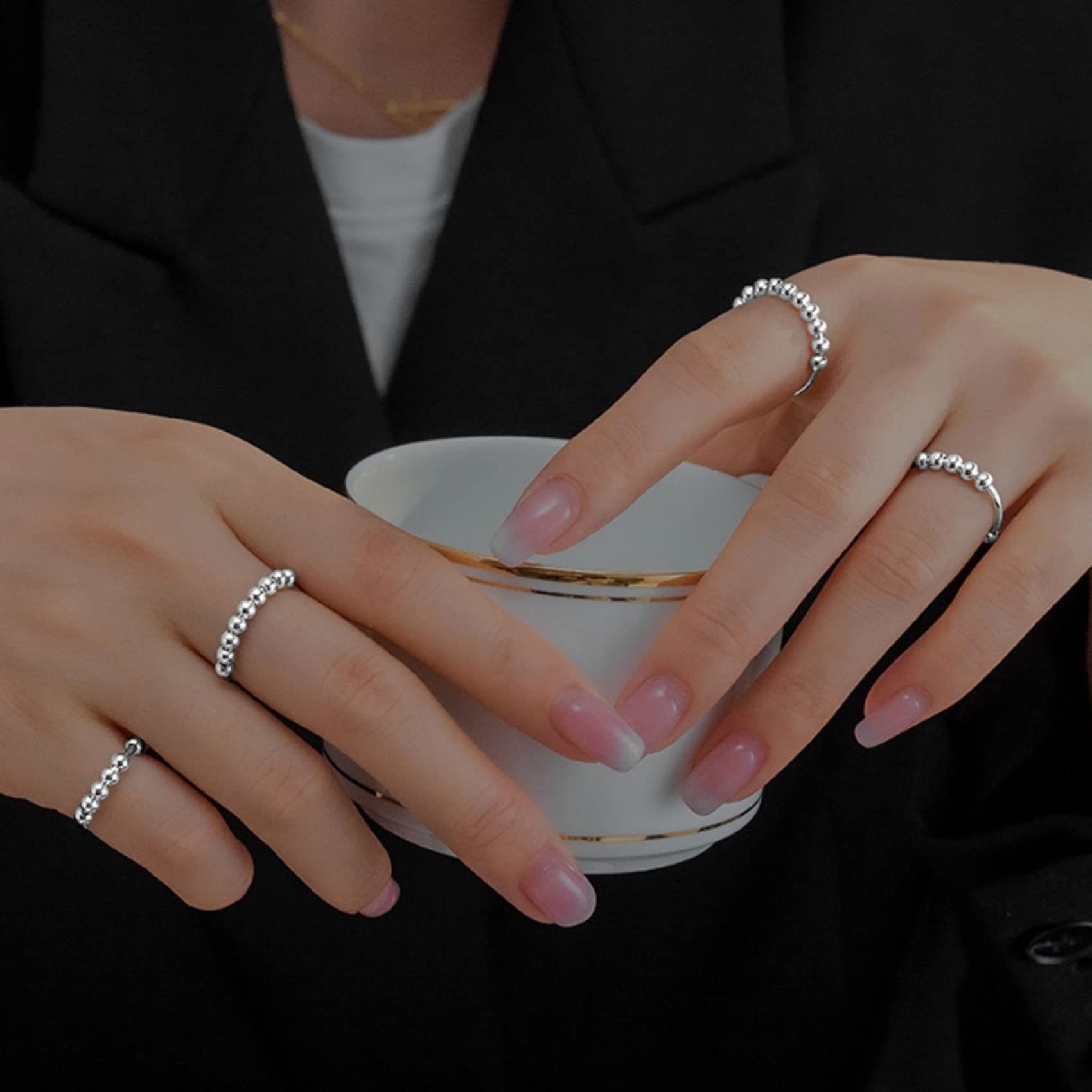 Haiaveng Fingerring S925 Verstellbare Sterling Silber schwimmende Ring für Angst Linderung, Geeignet für Männer und Frauen