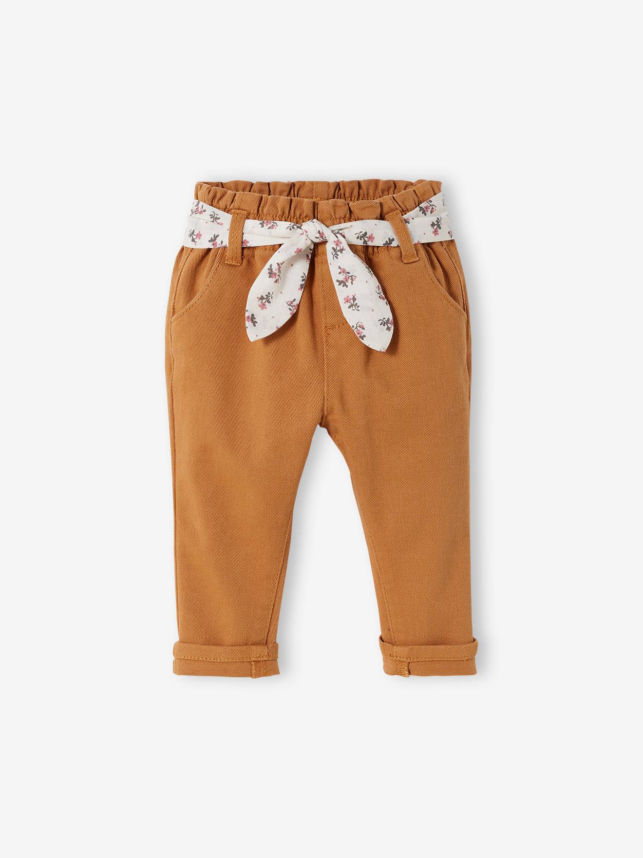 Pantalon avec ceinture en tissu bébé vert grisé