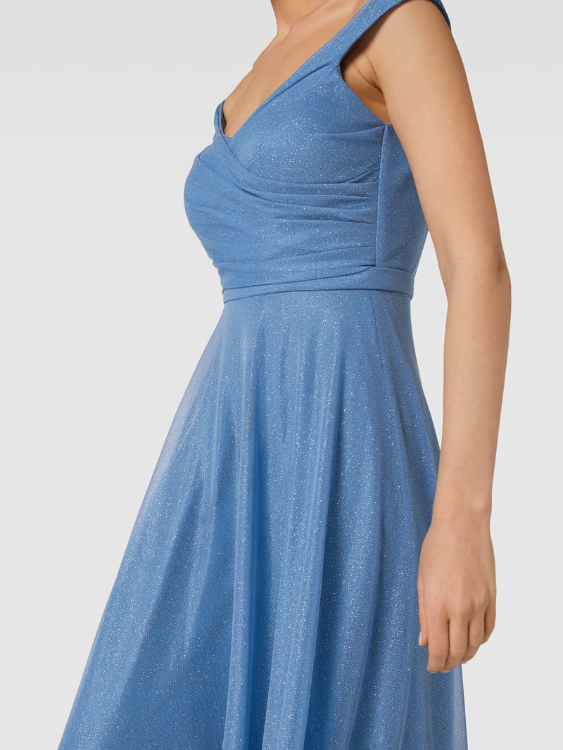 Abendkleid mit V-Ausschnitt in rauchblau