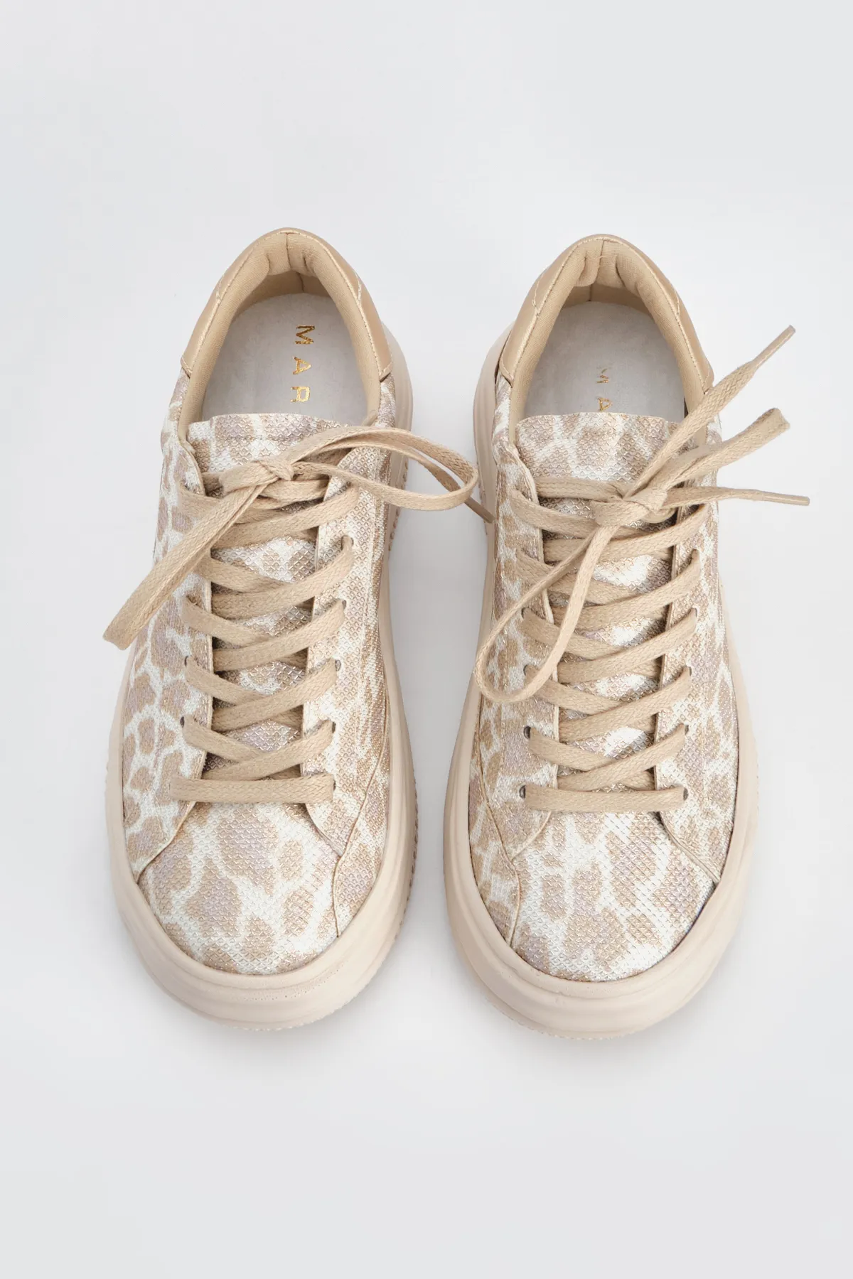 Marjin  Damen Sneakers Dicke Sohle Schnürschuhe Sportschuhe Tales Beige Leopard
