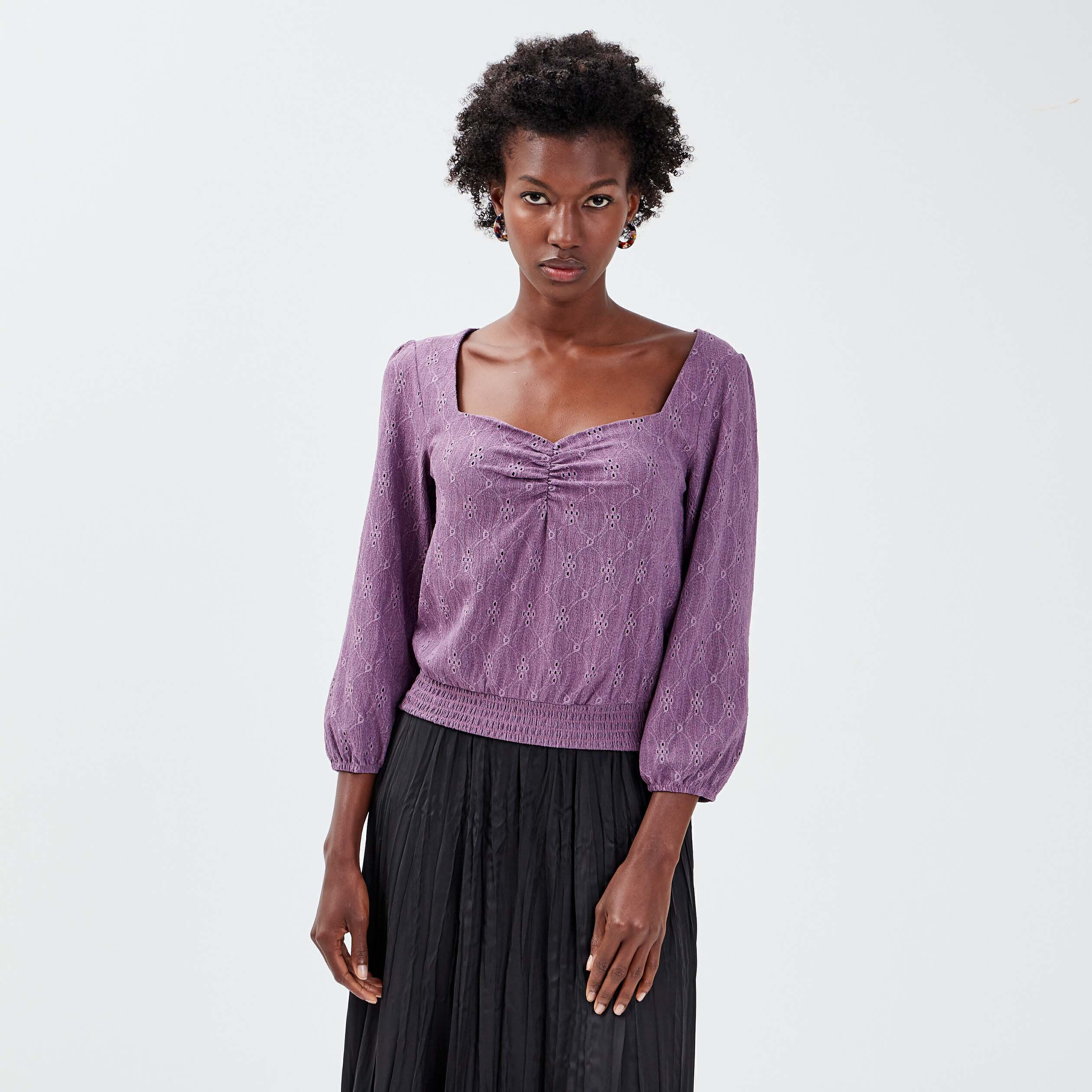T-shirt manches longues violet femme | Cache Cache