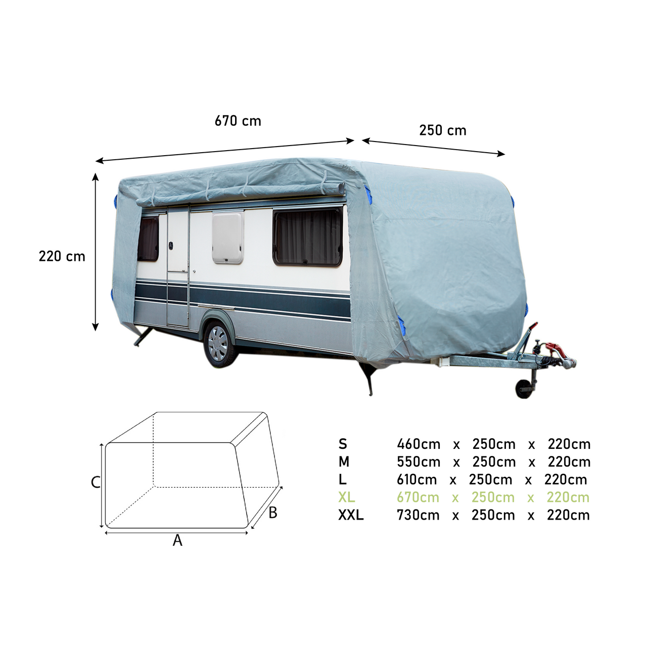 Green Yard GreenYard® Abdeckplane für Wohnwagen oder Wohnmobile Größe XL 670 x 250 x 220 cm
