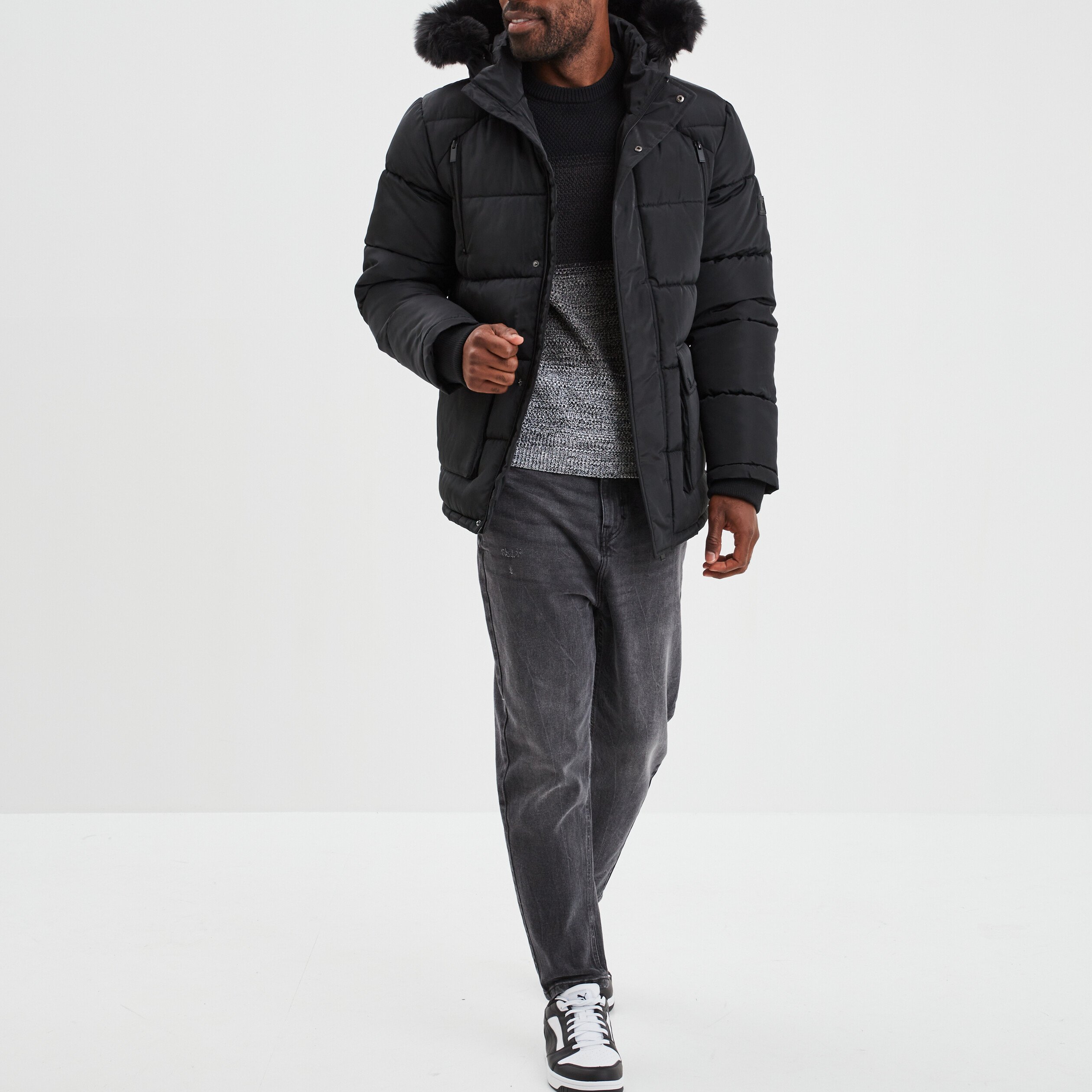 Pull col rond manches longues Liberto gris foncé homme | La Halle