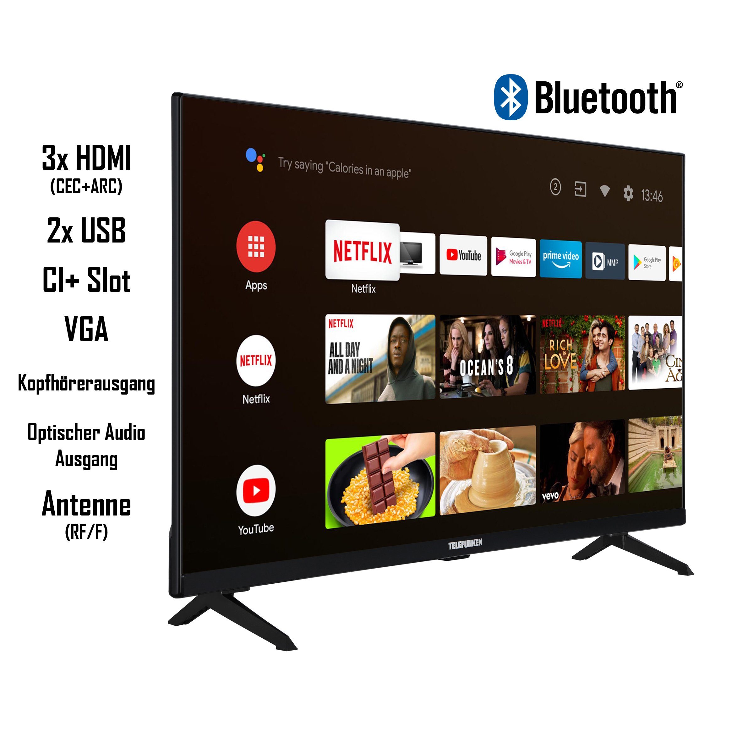 Telefunken XH32AN660S LCD-LED Fernseher (80 cm/32 Zoll, HD-ready, Android TV, HDR, Triple-Tuner, Google Play Store, Google Assistant, Bluetooth)