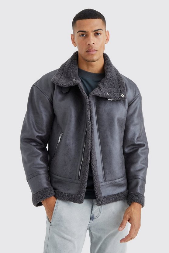 Kastige PU-Fliegerjacke