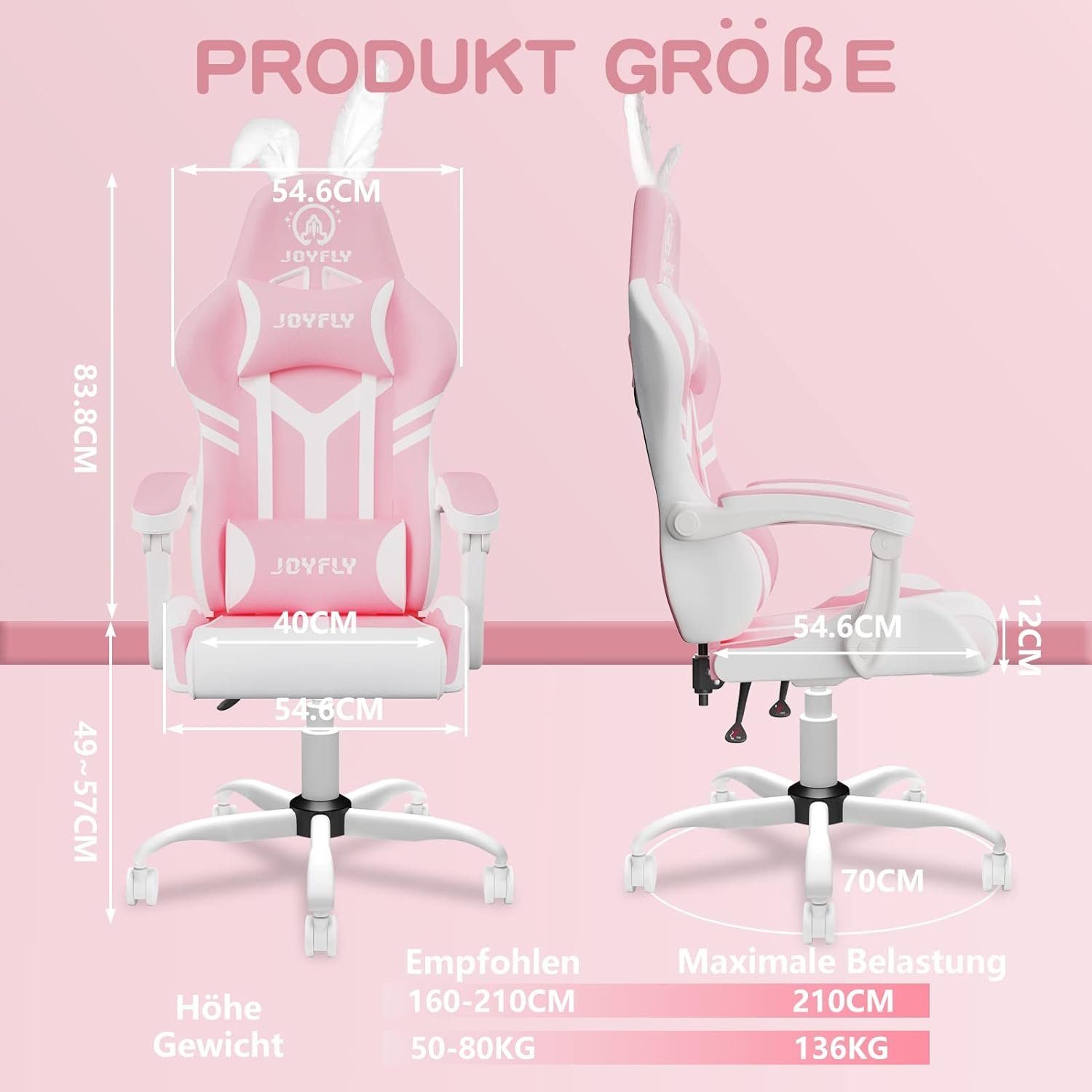 JUNG Gaming-Stuhl JOYFLY Gaming Stuhl Bürostuhl Ergonomisch, Lendenkissen verstellbar (210kg Belastbar, Zockerstuhl, Zocker, Sessel Gaming, 1 St), Pc Sessel, Computerstuhl, Computer Stuhl, Zockersessel