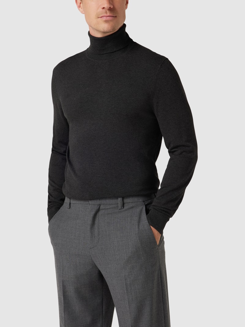 Longsleeve mit geripptem Rollkragen in dunkelgrau meliert