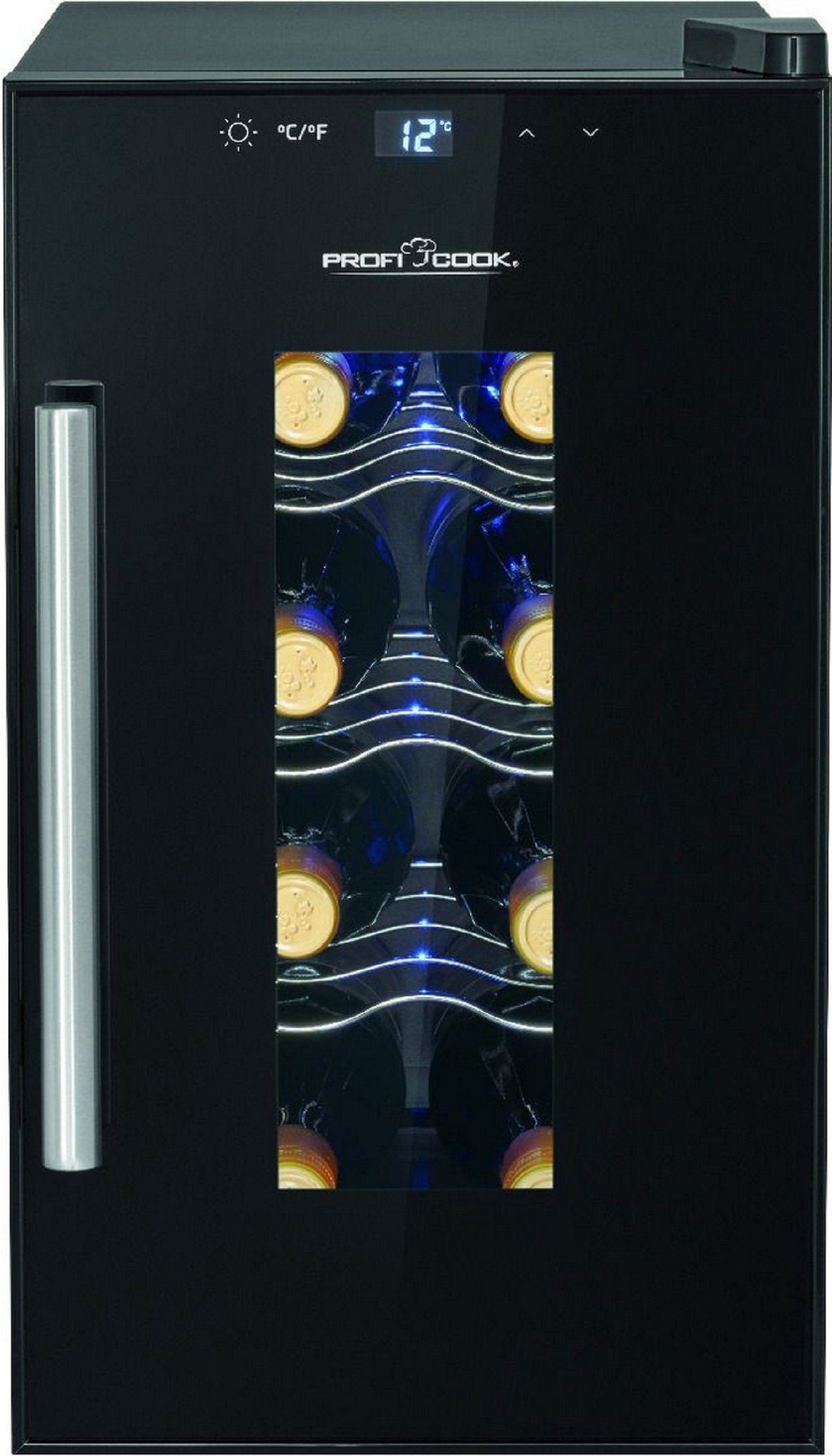 ProfiCook Weintemperierschrank ProfiCook PC-WK 1232 Weintemperierschrank für 8 Fla. Weinkühlschrank, für 8 Standardflaschen á 0,75l,Thermoelektrische Kühlung (kein Kompressor)