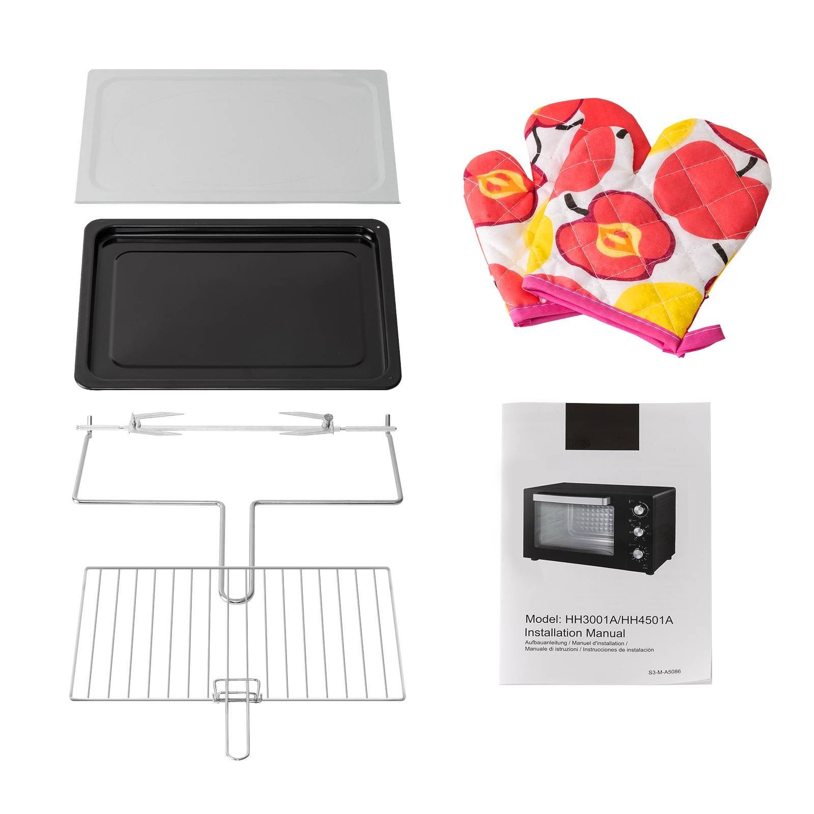 EUGAD Minibackofen, 45 L mit 4 Ebenen, 6 Modi, zweilagige Tür, Timer, 1700W