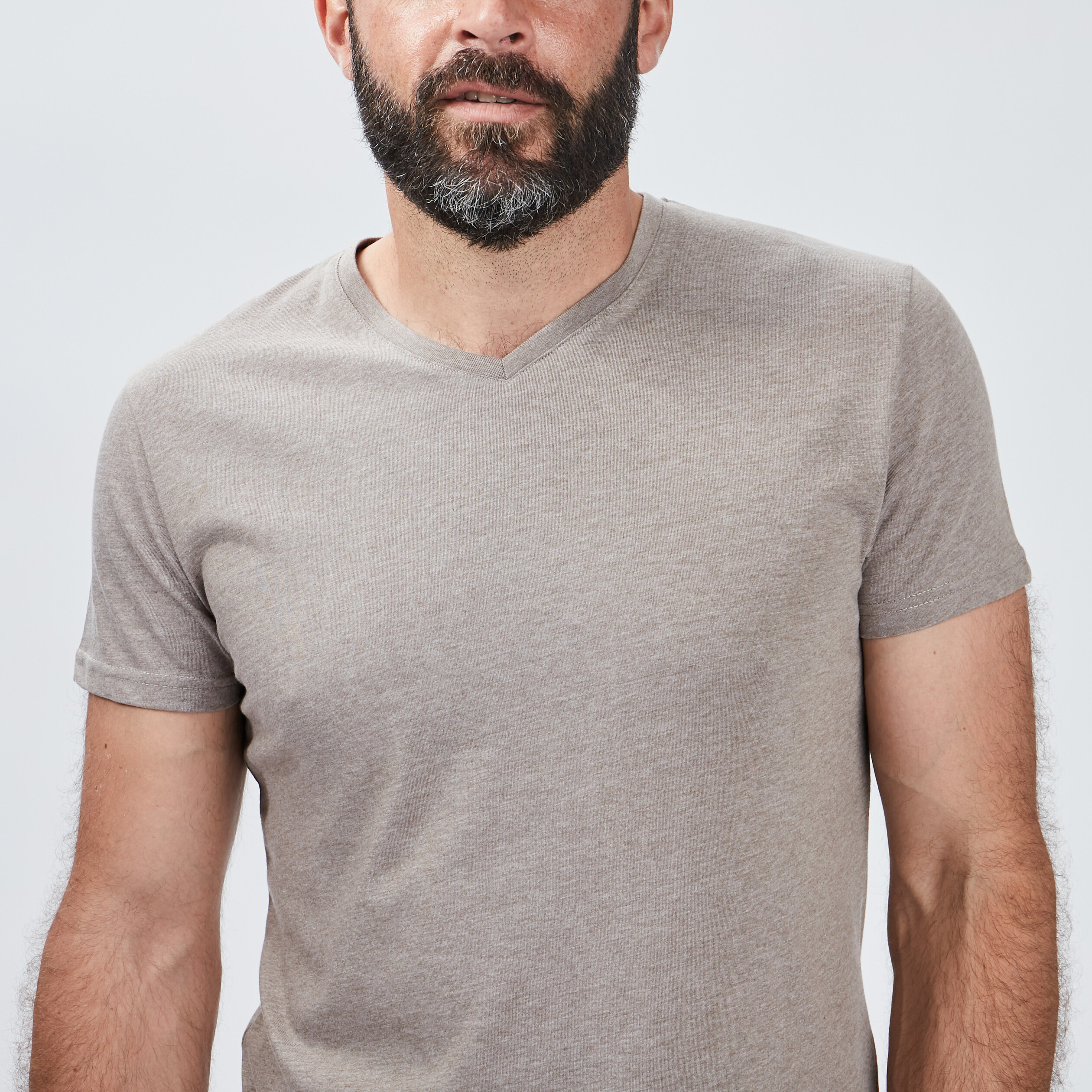 T-shirt manches courtes coton col V taupe homme | La Halle
