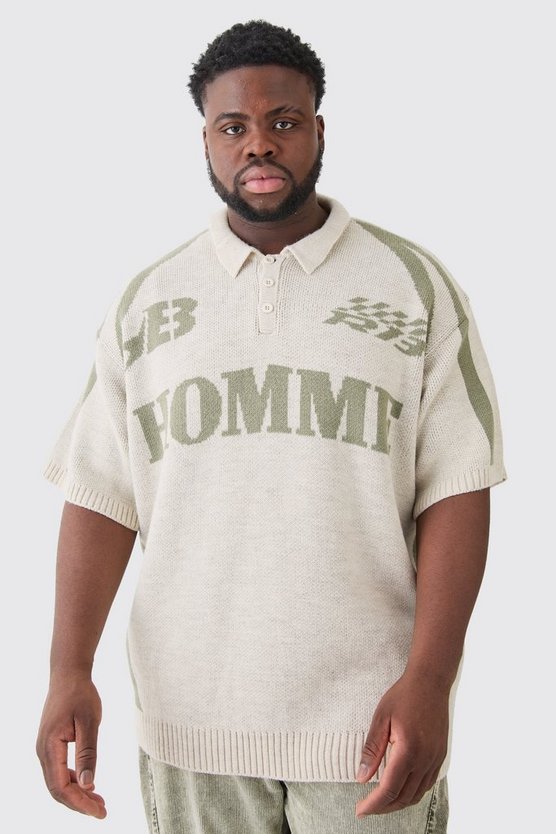 Plus Oversize Homme Poloshirt in Stone