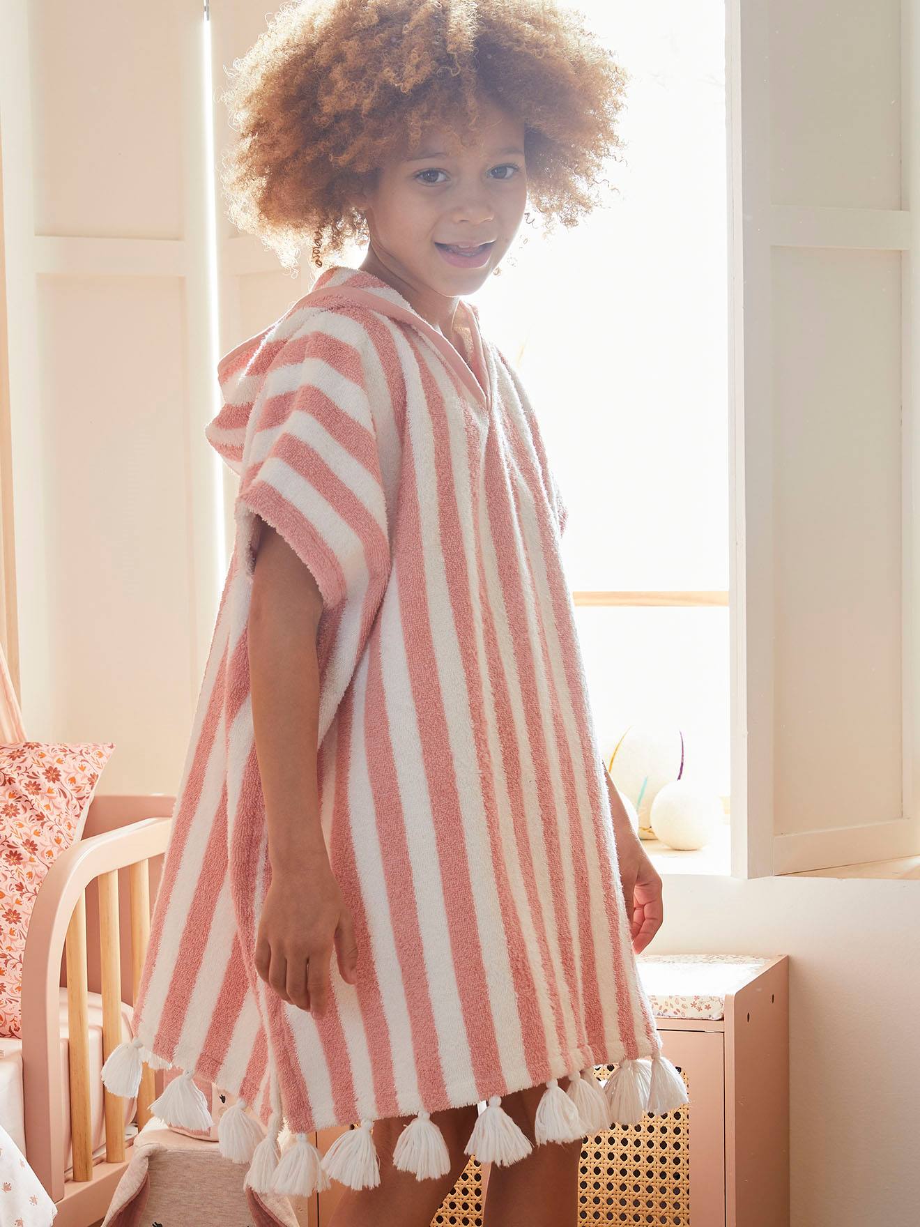 Poncho de bain enfant à rayures personnalisable bleu