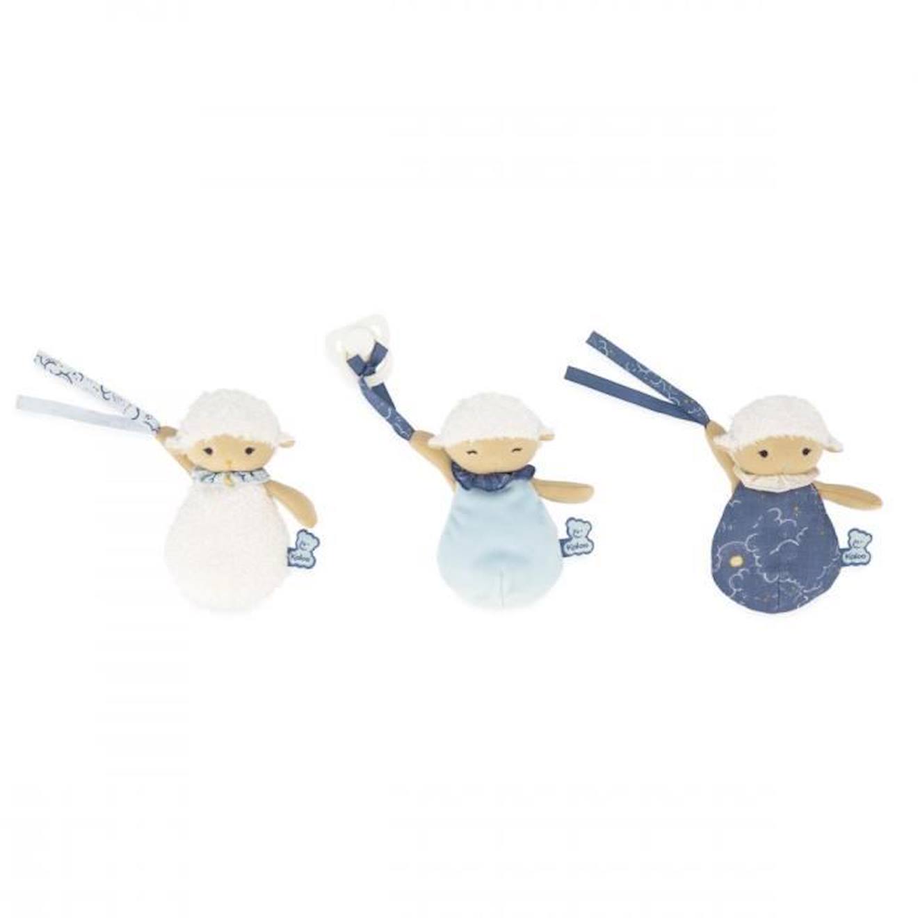 SET DE 3 DOUDOUS ATTACHE TÉTINES MOUTONS