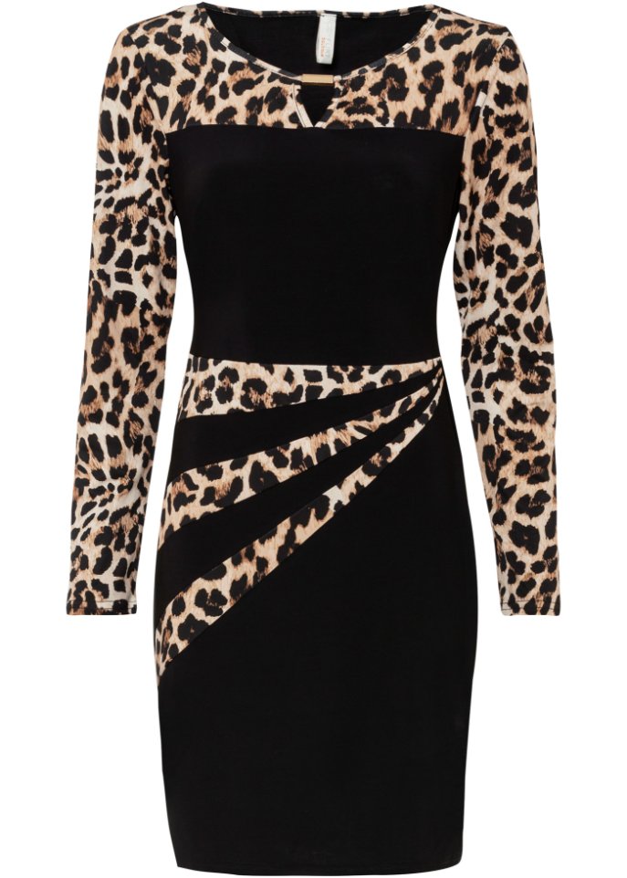 Jerseykleid mit Leoprint Details