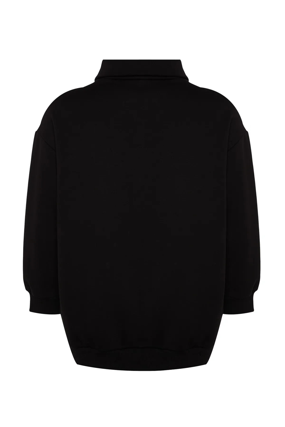 Trendyol Curve  Schwarzes, dickes Fleece-Innenseite-Strick-Sweatshirt mit Reißverschluss TBBAW24AO00017