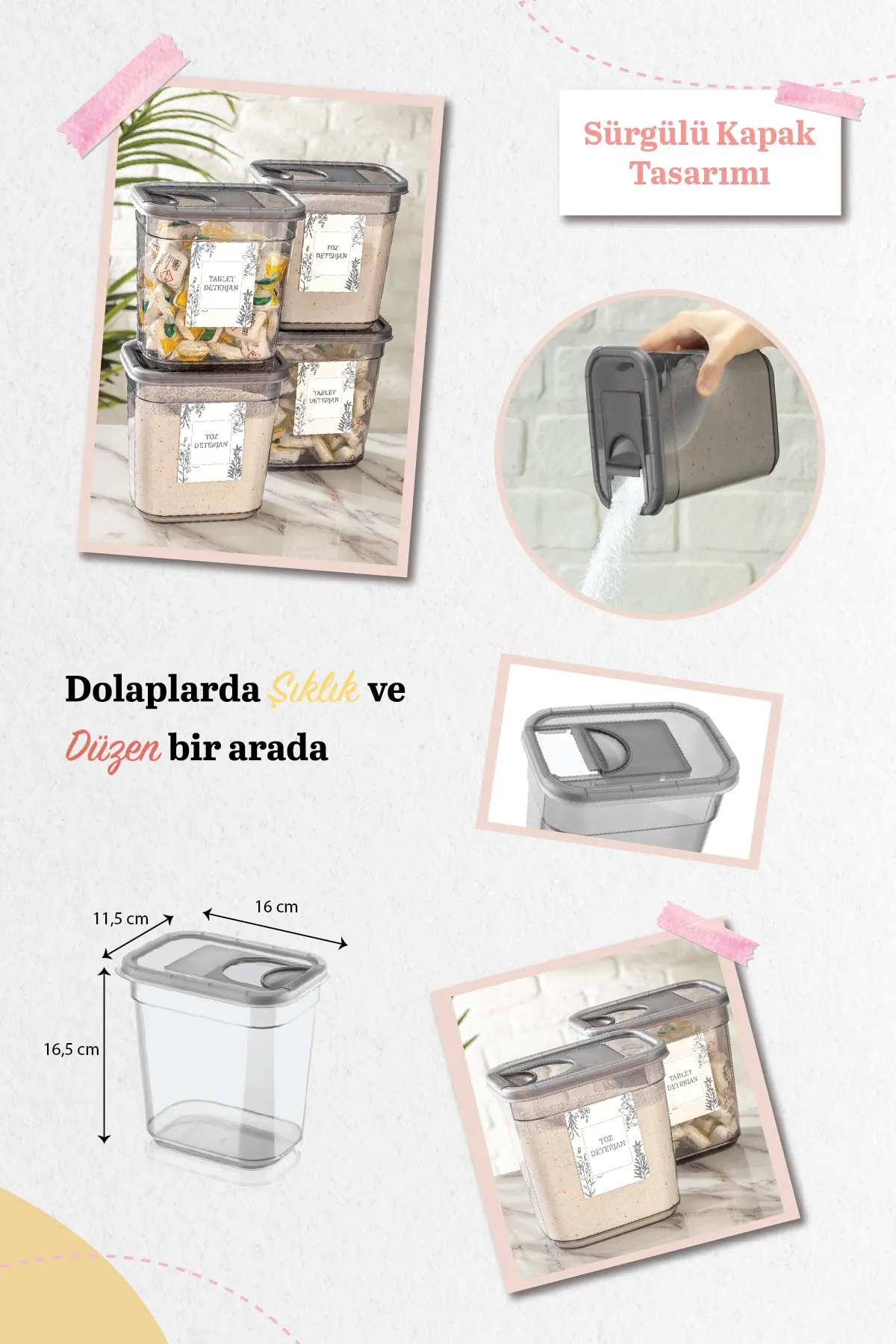 Meleni Home  2 beschriftete rechteckige Vega-Aufbewahrungsbehälter mit Schiebedeckel – Tabletten-Reinigungsmittel-Aufbewahrungsbox 2 x 2 Lt