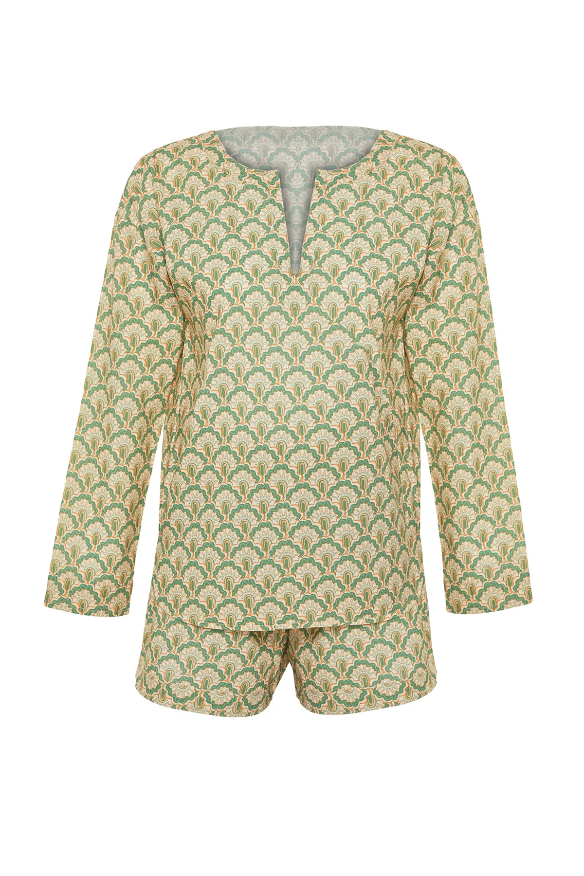 Trendyol Collection  Set aus gewebter Bluse und Shorts mit ethnischem Muster TBESS24AU00052