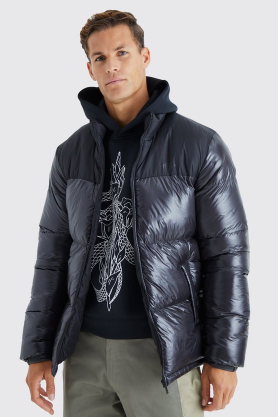 Tall Man hochglänzende Colorblock Steppjacke