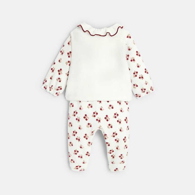 Dors-bien velours fleuri et gilet blanc naissance
