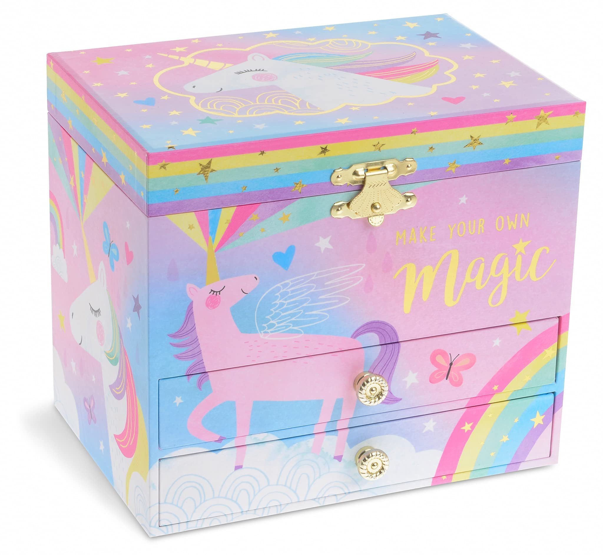 Jewelkeeper Schmuckkasten Musikalische Mädchen Schmuckschatulle mit 2 Schubladen, Violett Zuckerwatte Einhorn