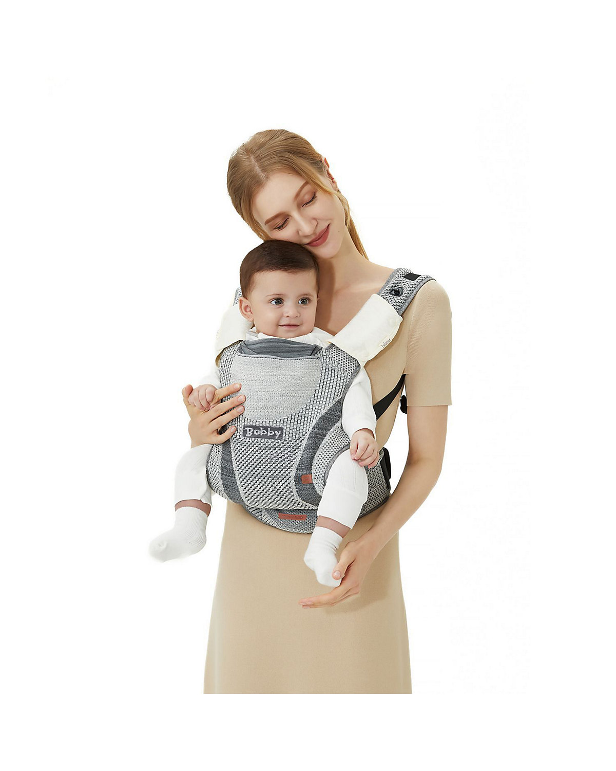 Babytrage Bobby Fly Strickstoff 3 in 1, Bauch- Rückentrage, Hüftsitz Babytragen