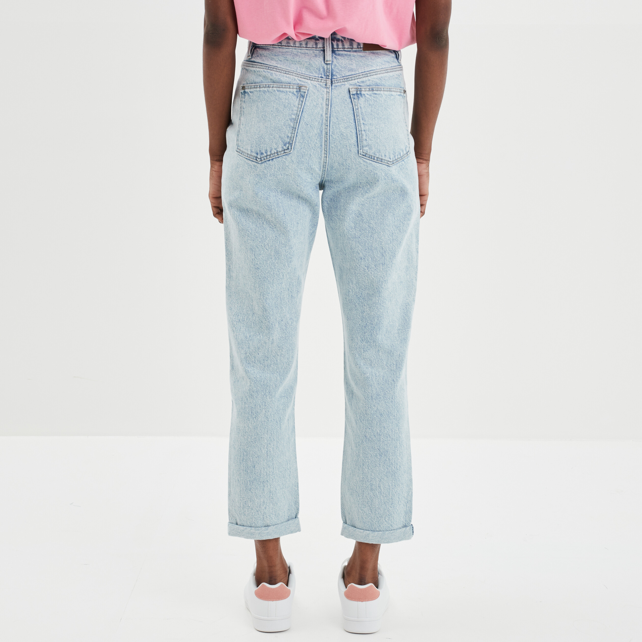 Jeans mom taille haute 7 8ème coton denim double stone femme | La Halle