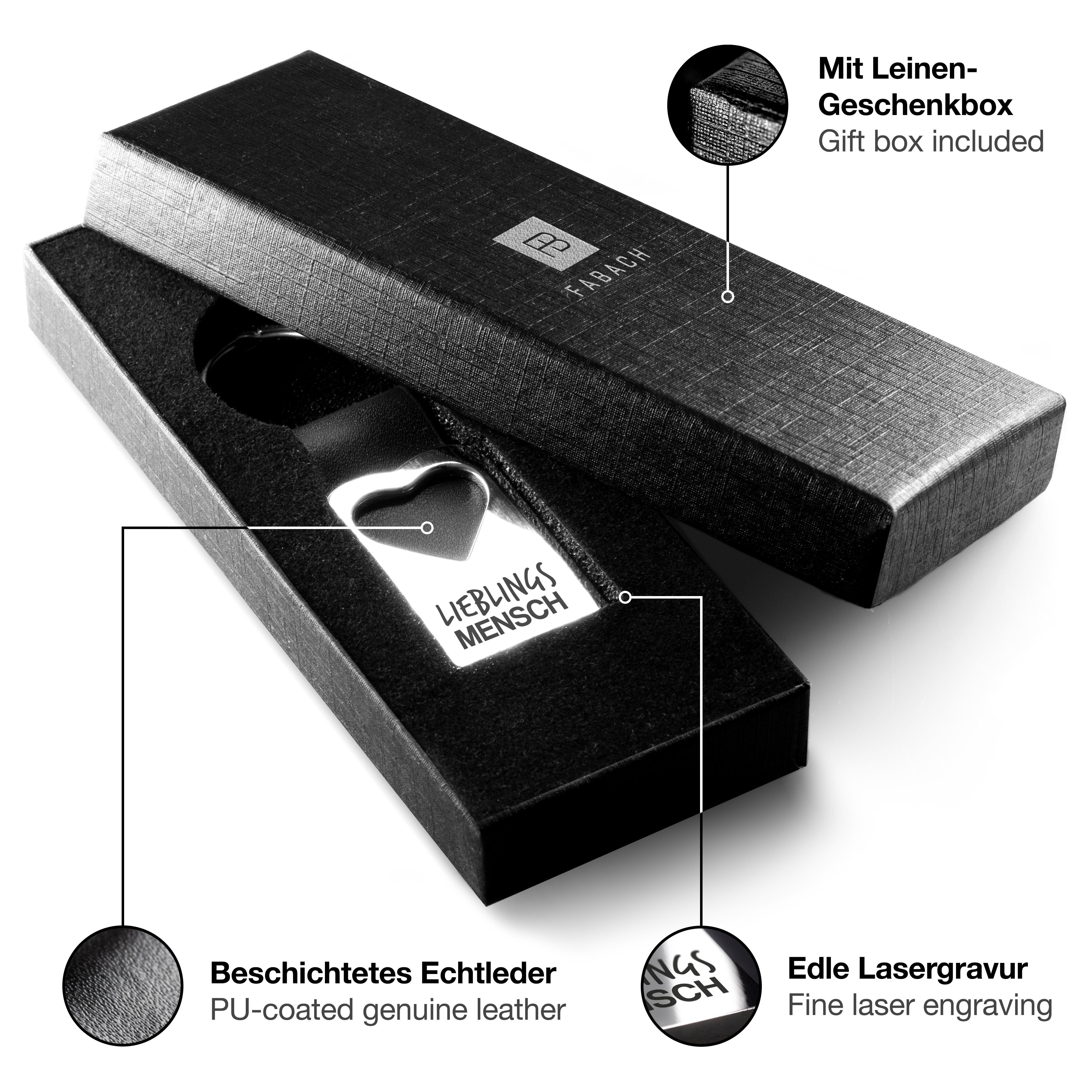 FABACH Schlüsselanhänger Lederanhänger mit Herz und Gravur - Lieblingsmensch - Geschenk Partner