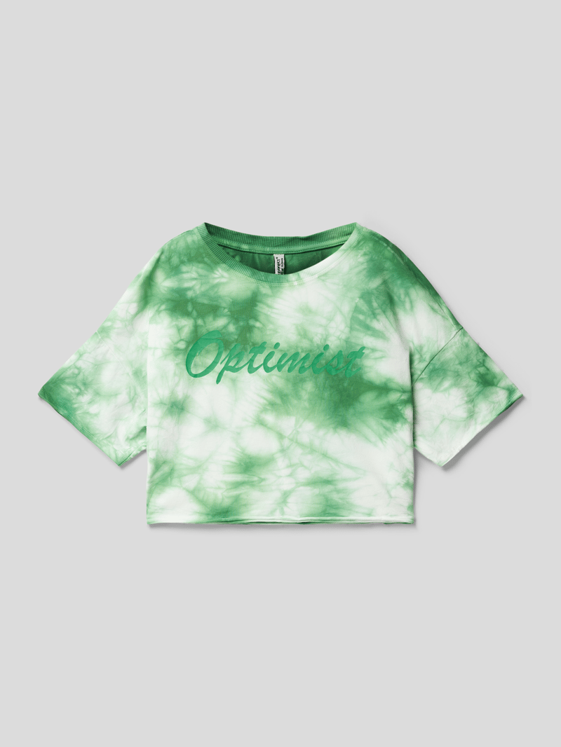 Cropped T-Shirt im Batik-Look Modell 'Optimist' in grün