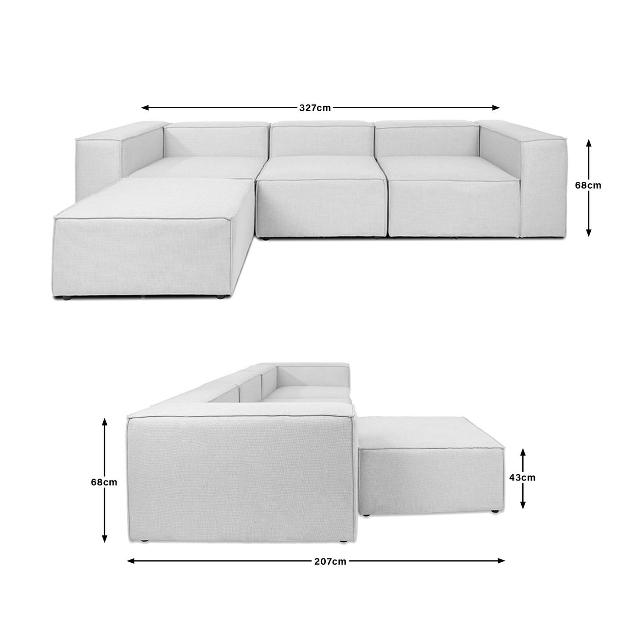 Home Deluxe Modulares Sofa VERONA - L hellgrau